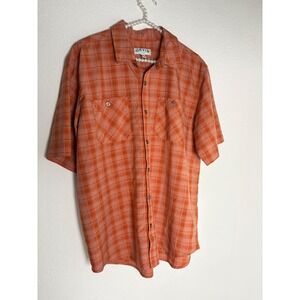 ORVIS Mens L/G Plaid Short Sleeve Button Up Shirt Classic Collection Orange Tan
